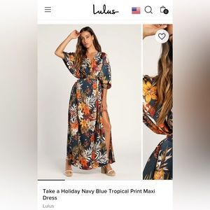 Lulus Take a Holiday Navy Blue Tropical Print Maxi Dress